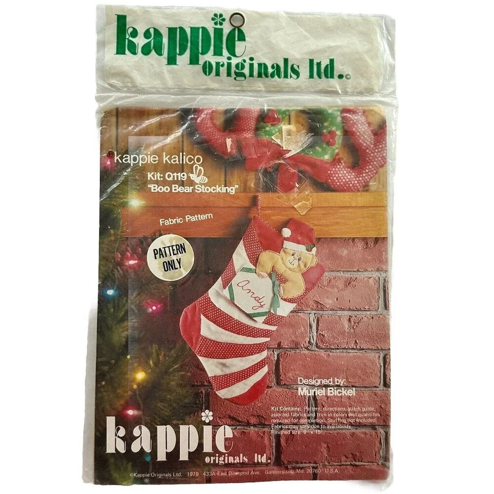 Vtg 70s Kappie Kalico Q119 Boo Bear Stocking Pattern New Sealed Fabric Pattern